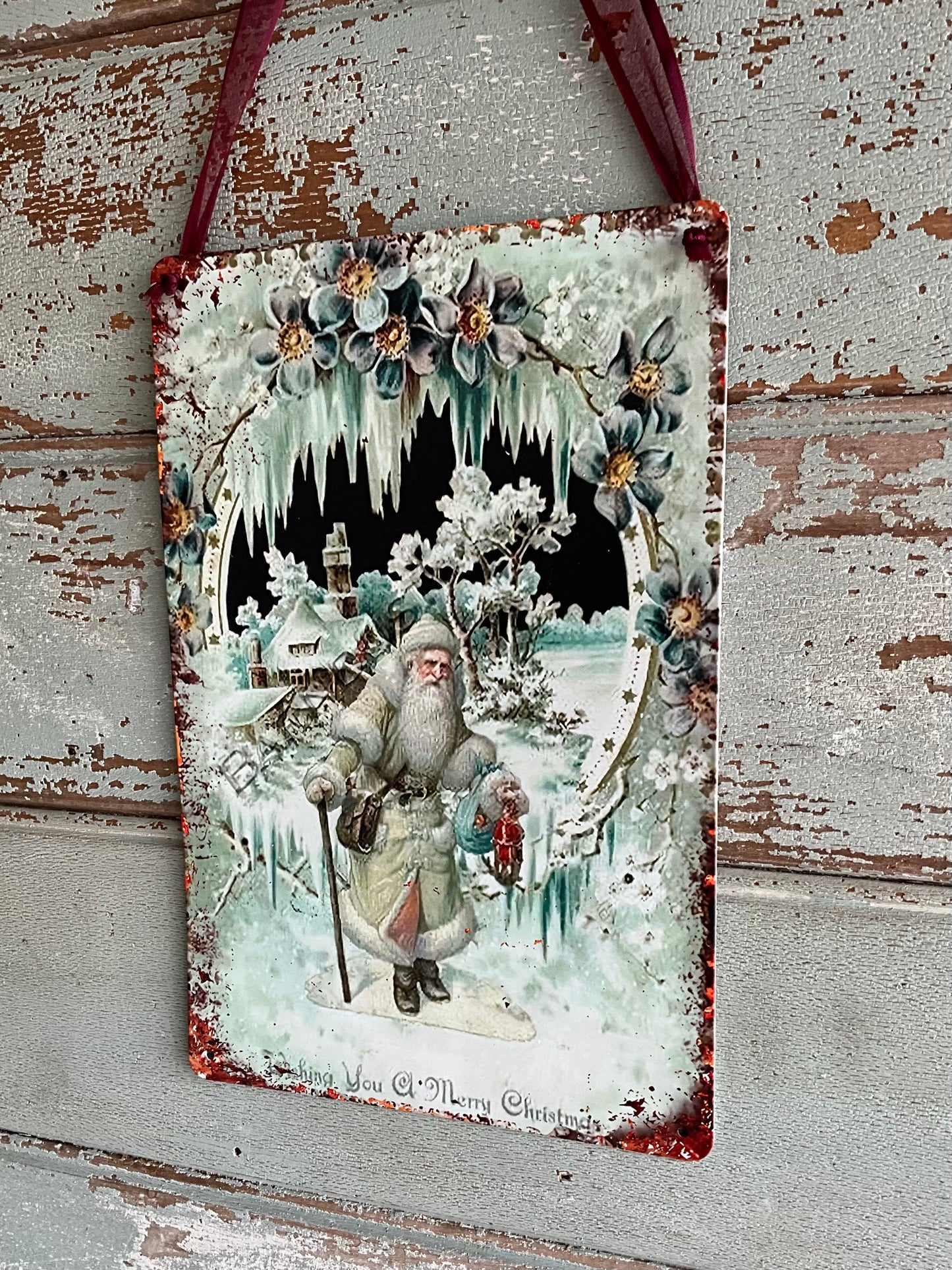 Vintage Santa Tin Sign