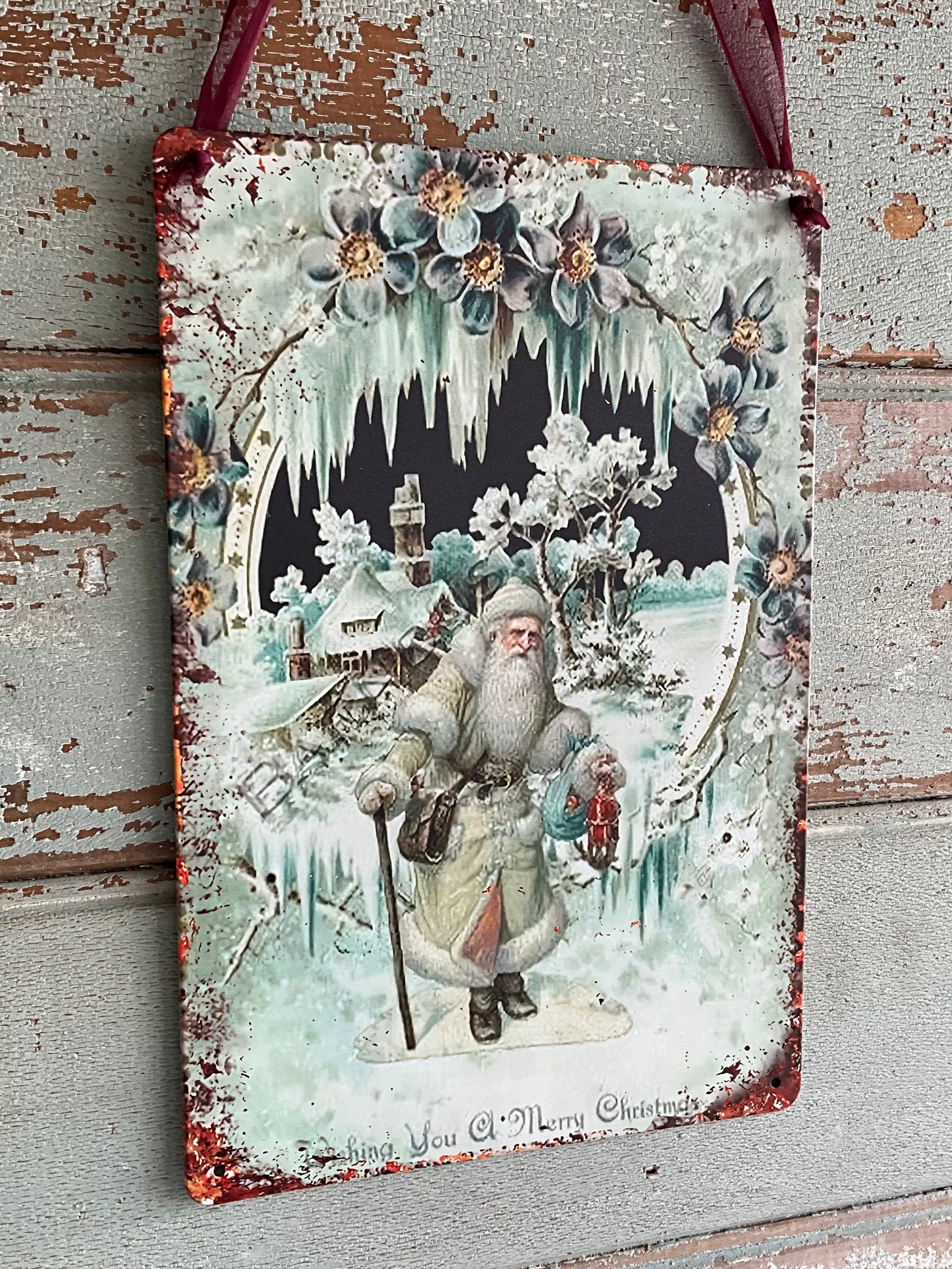 Vintage Santa Tin Sign