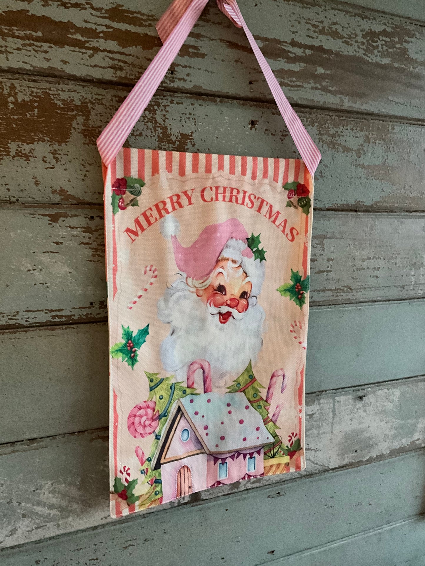 Pink Santa Retro Flag