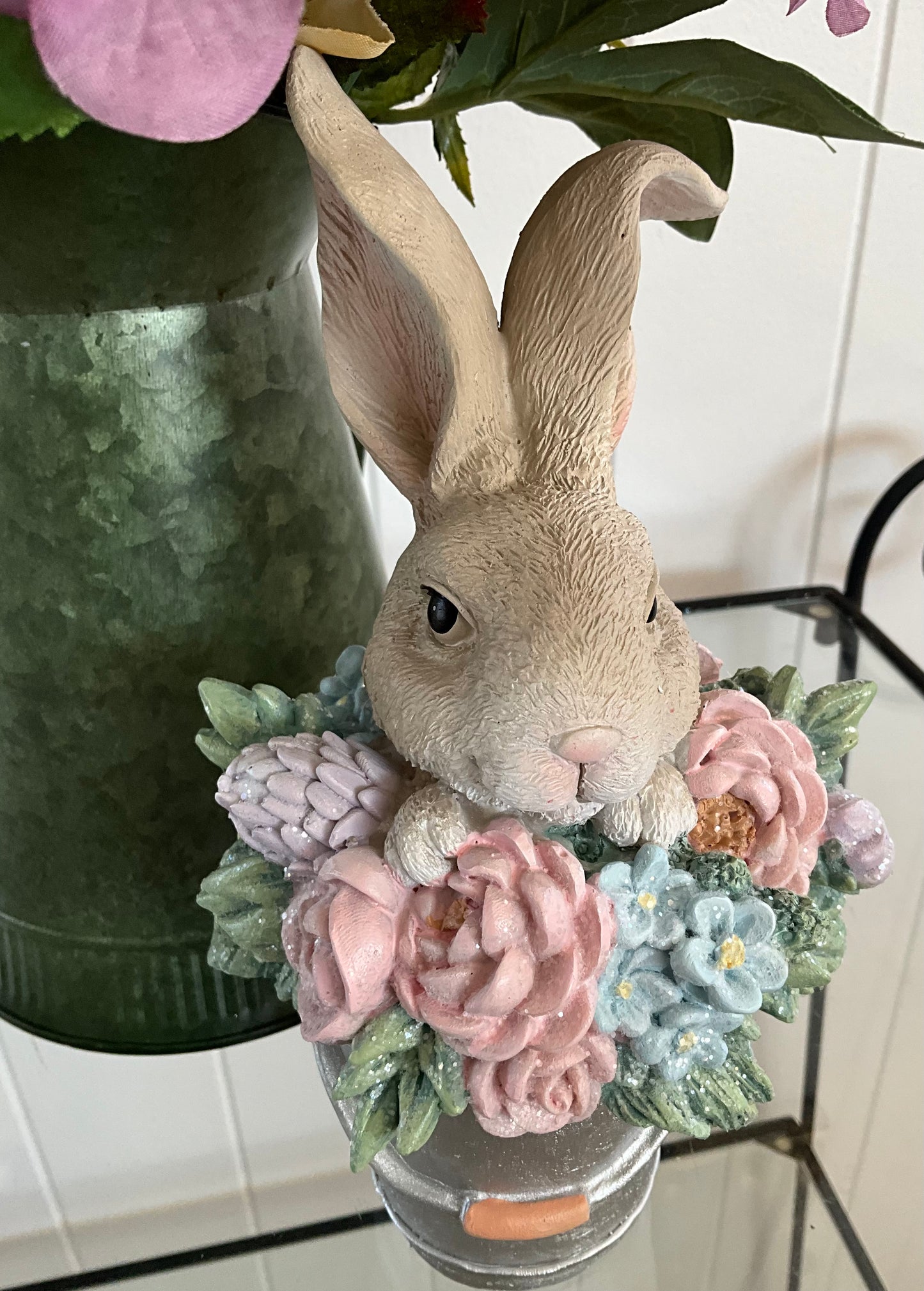 Bunny in Pail with Flowers