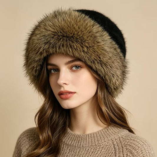 Fur Black Knit Hat