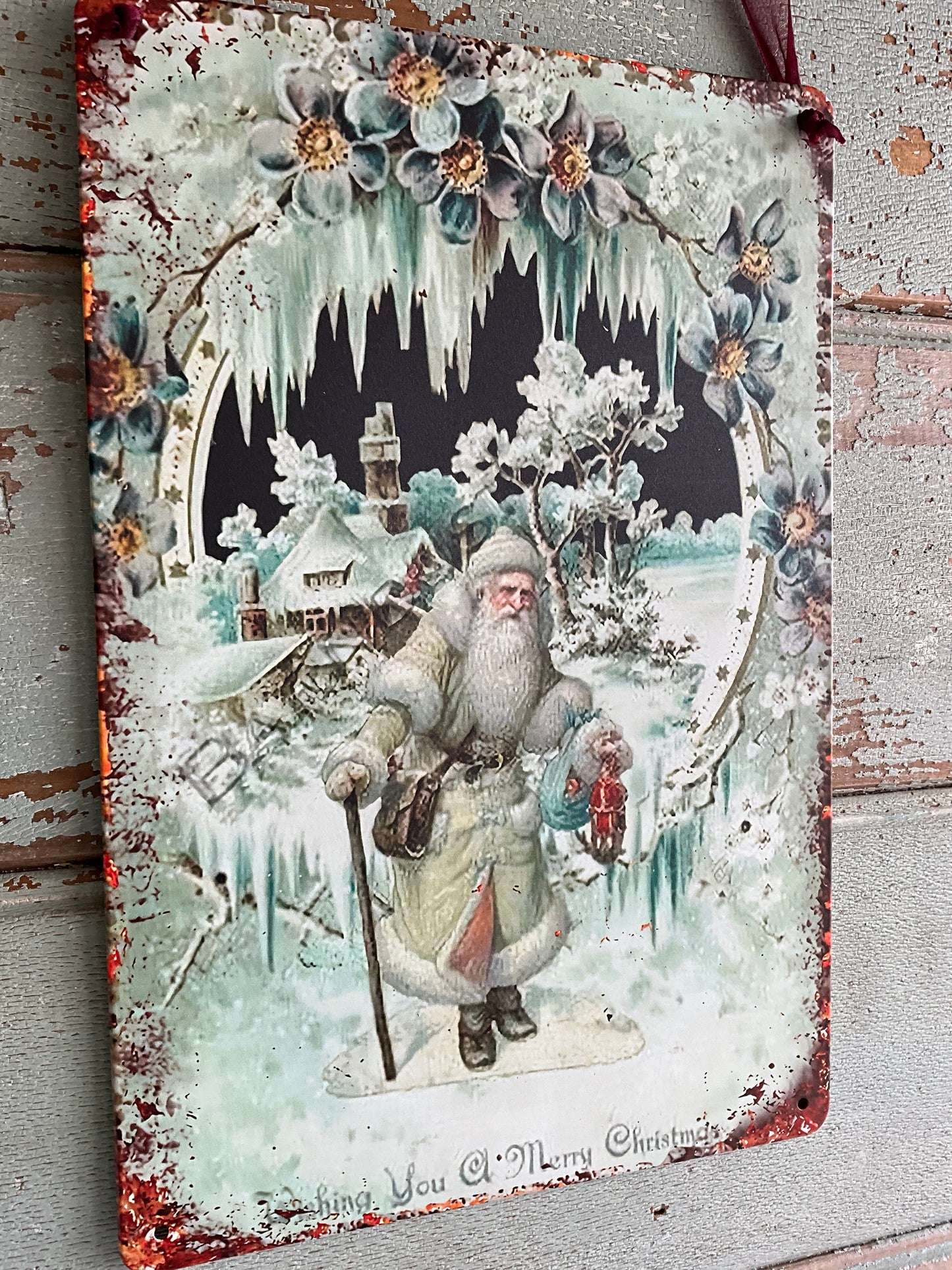 Vintage Santa Tin Sign