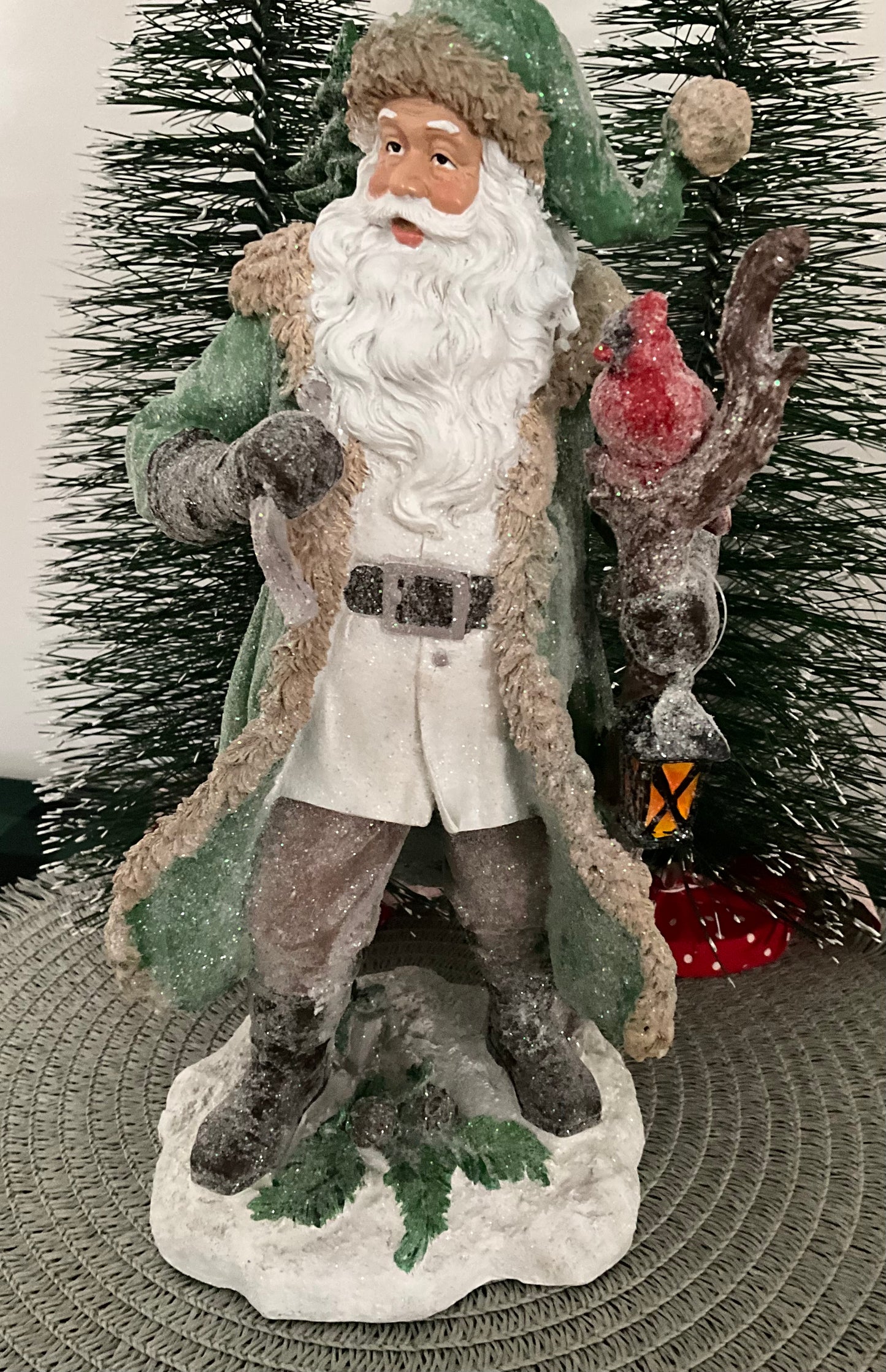 Green Coat Cardinal Santa
