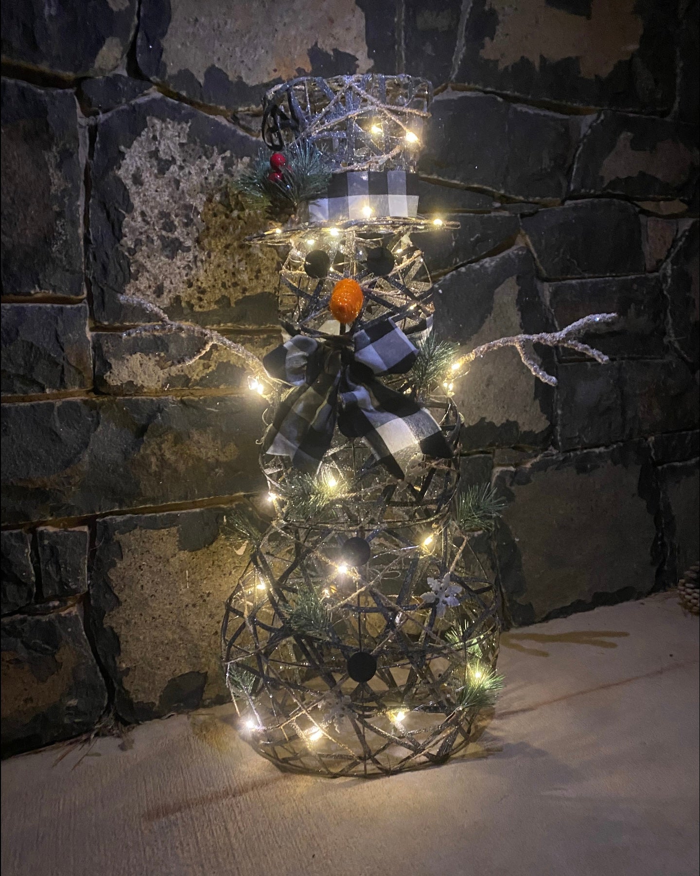 Rattan Snowman LED