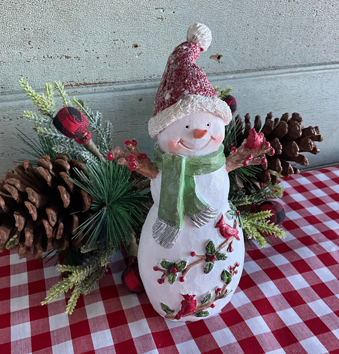 Snowman with Cardinal Birds