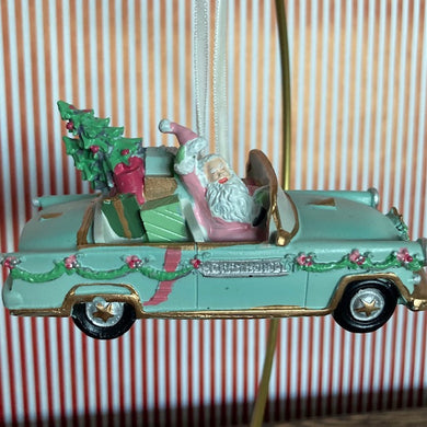Santa in Green Cadillac Decoration