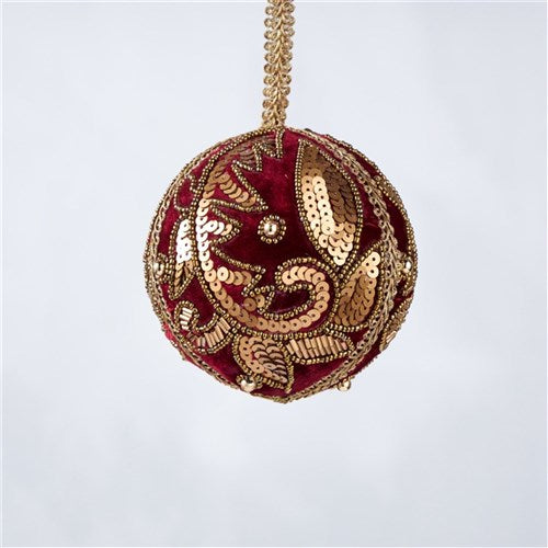 Burgundy Gold Beaded Ball