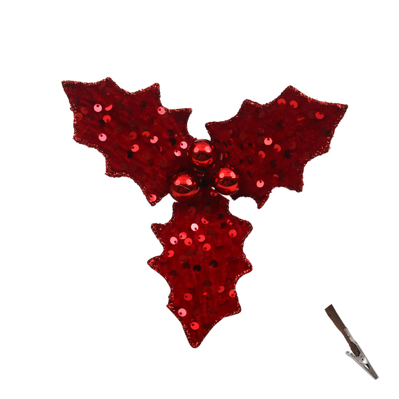Red Sequin Holly Stem