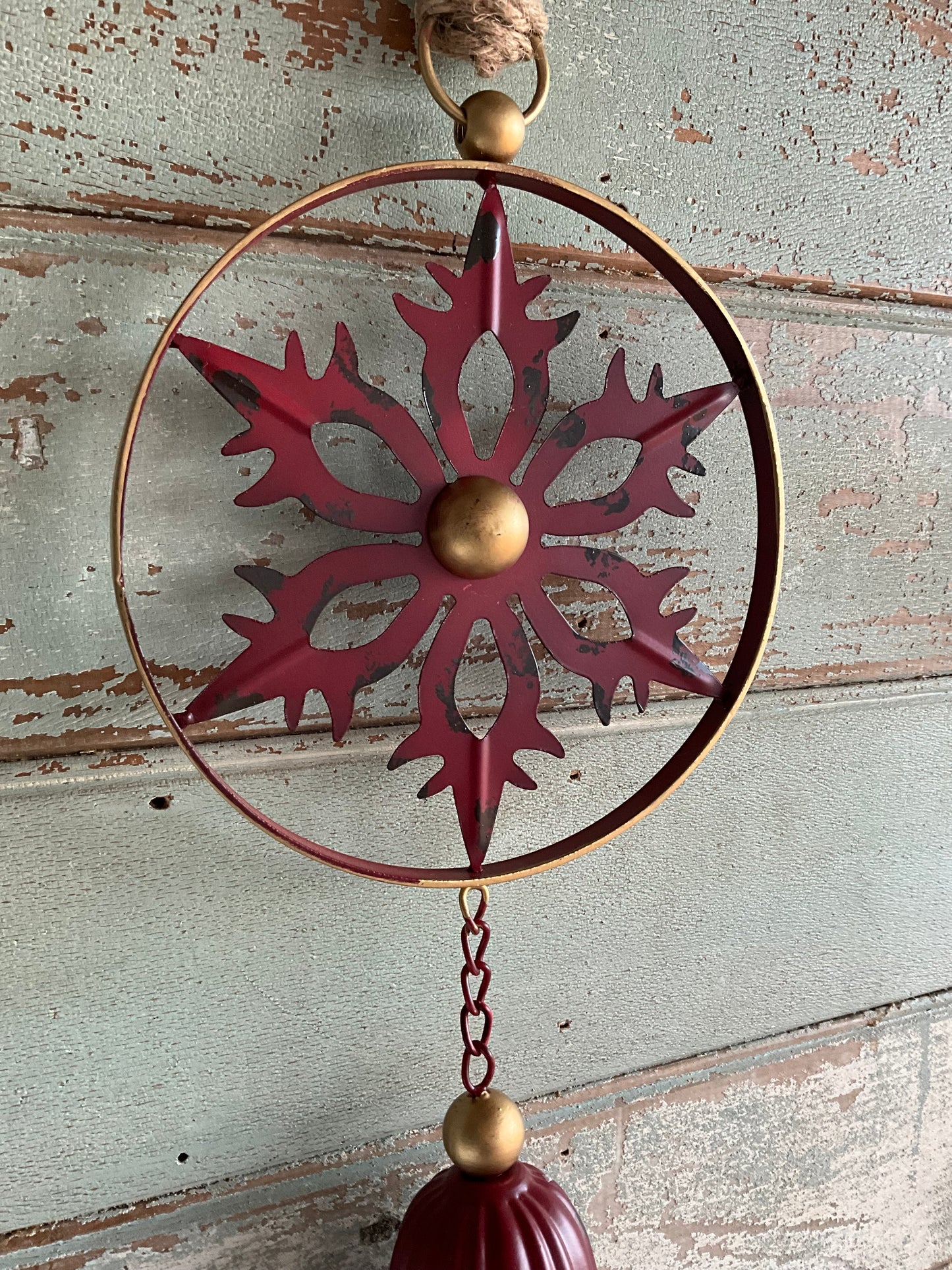 Red Metal Snowflake Bell