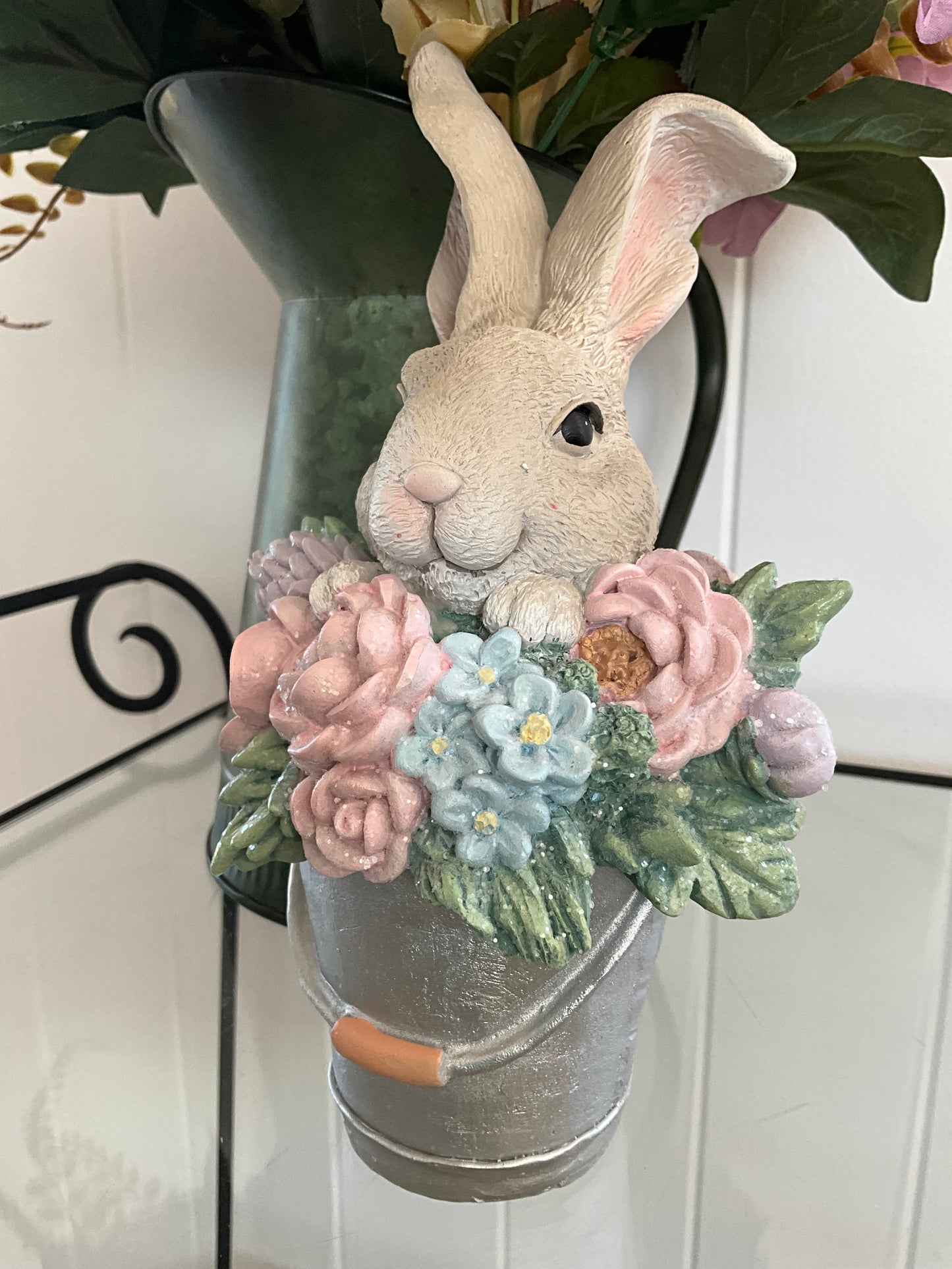 Bunny in Pail with Flowers