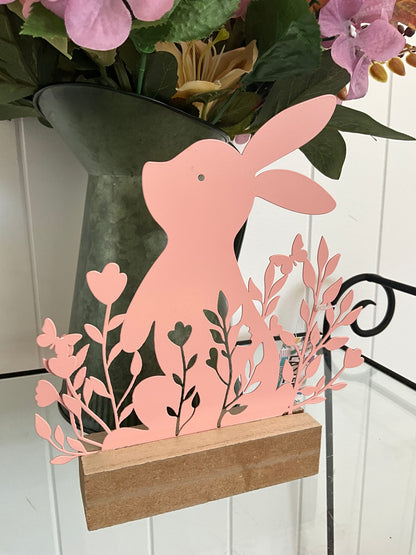 Pink Metal Bunny Table Top Stand