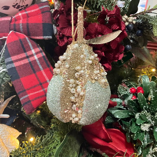 Sage Beaded Christmas Pear