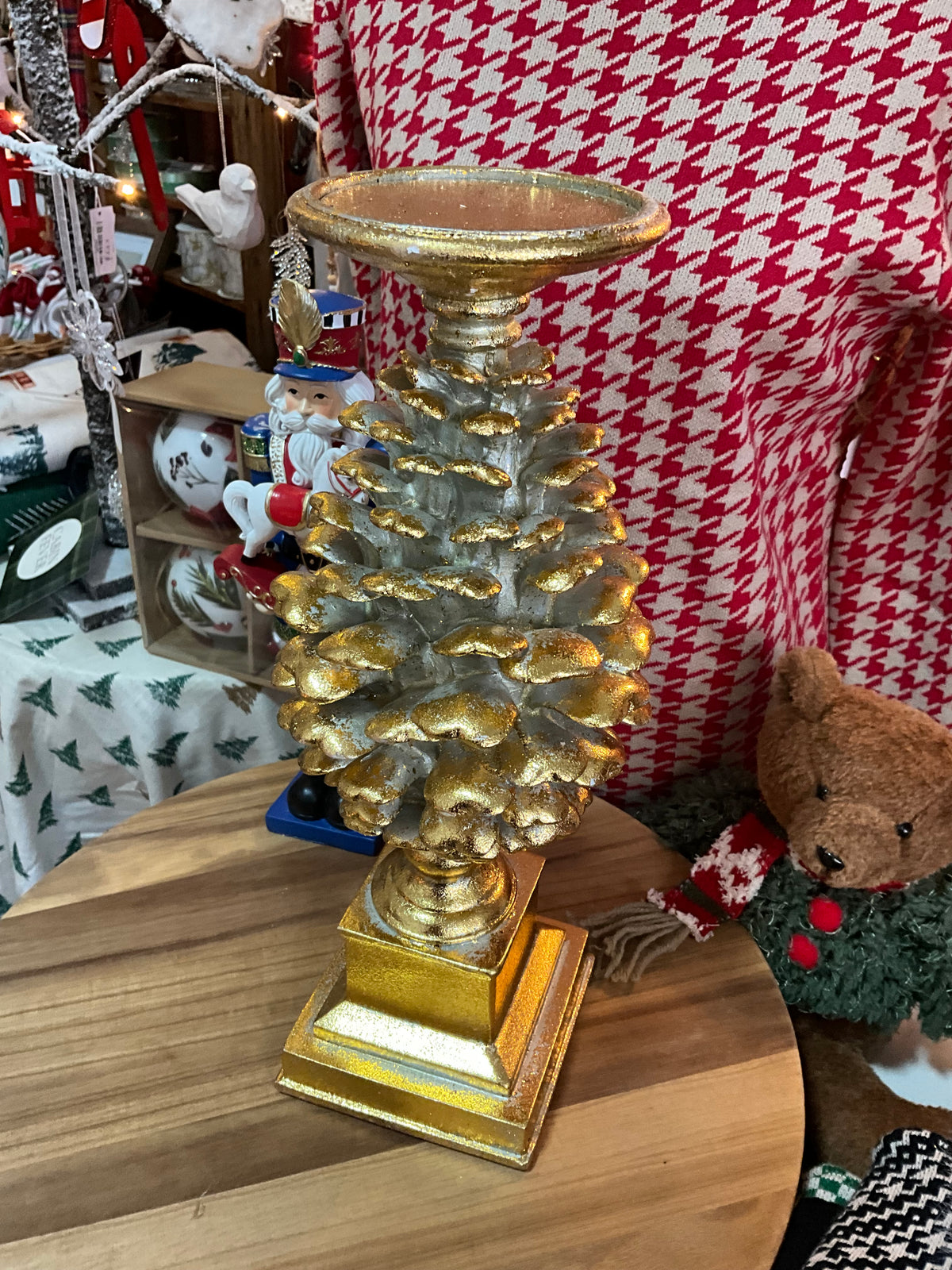 Gold Pinecone Candlestick Large