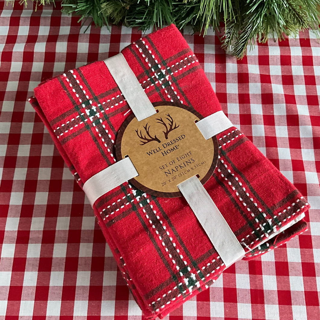 Set Red Checked Serviettes