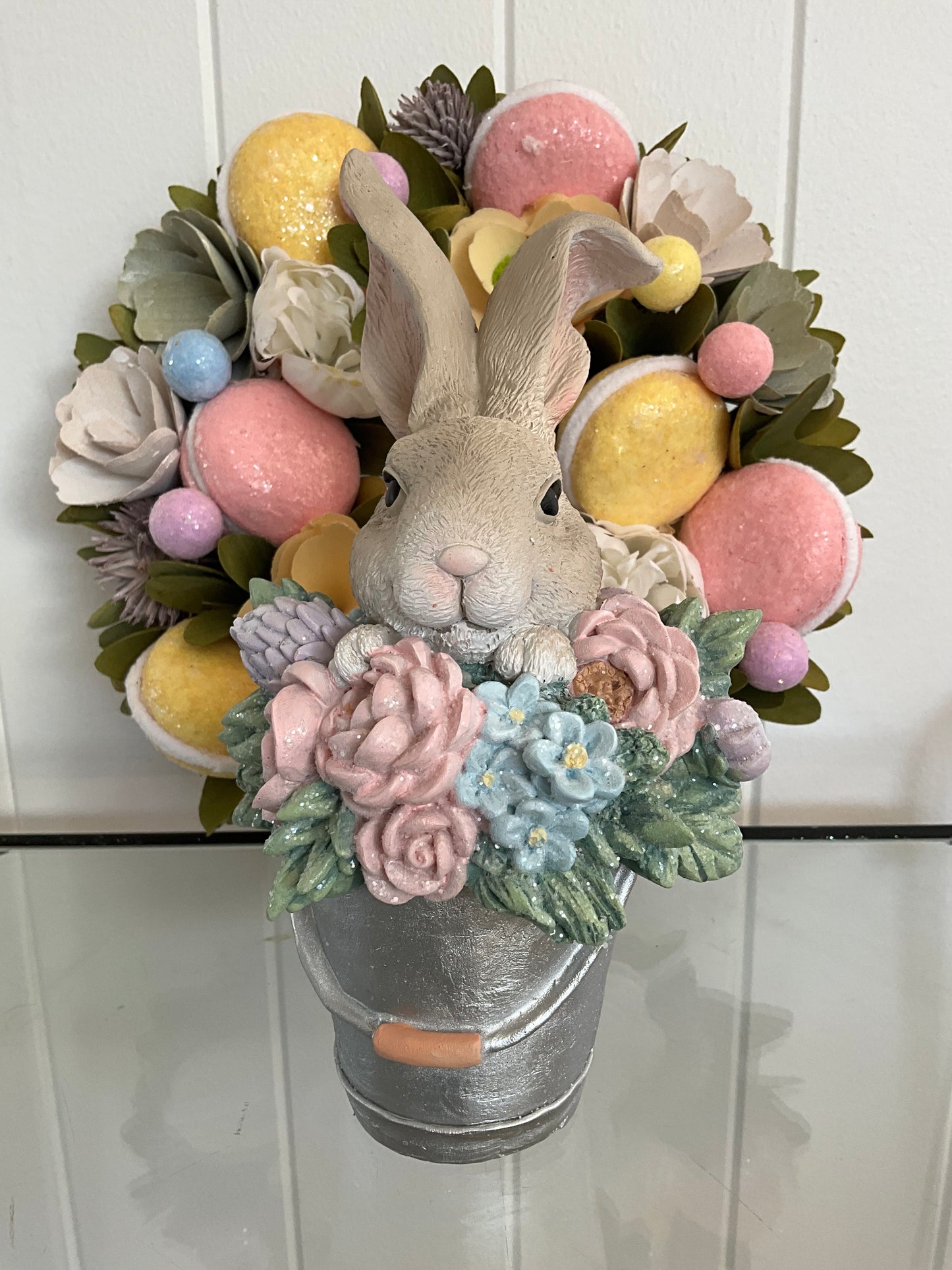 Bunny in Pail with Flowers