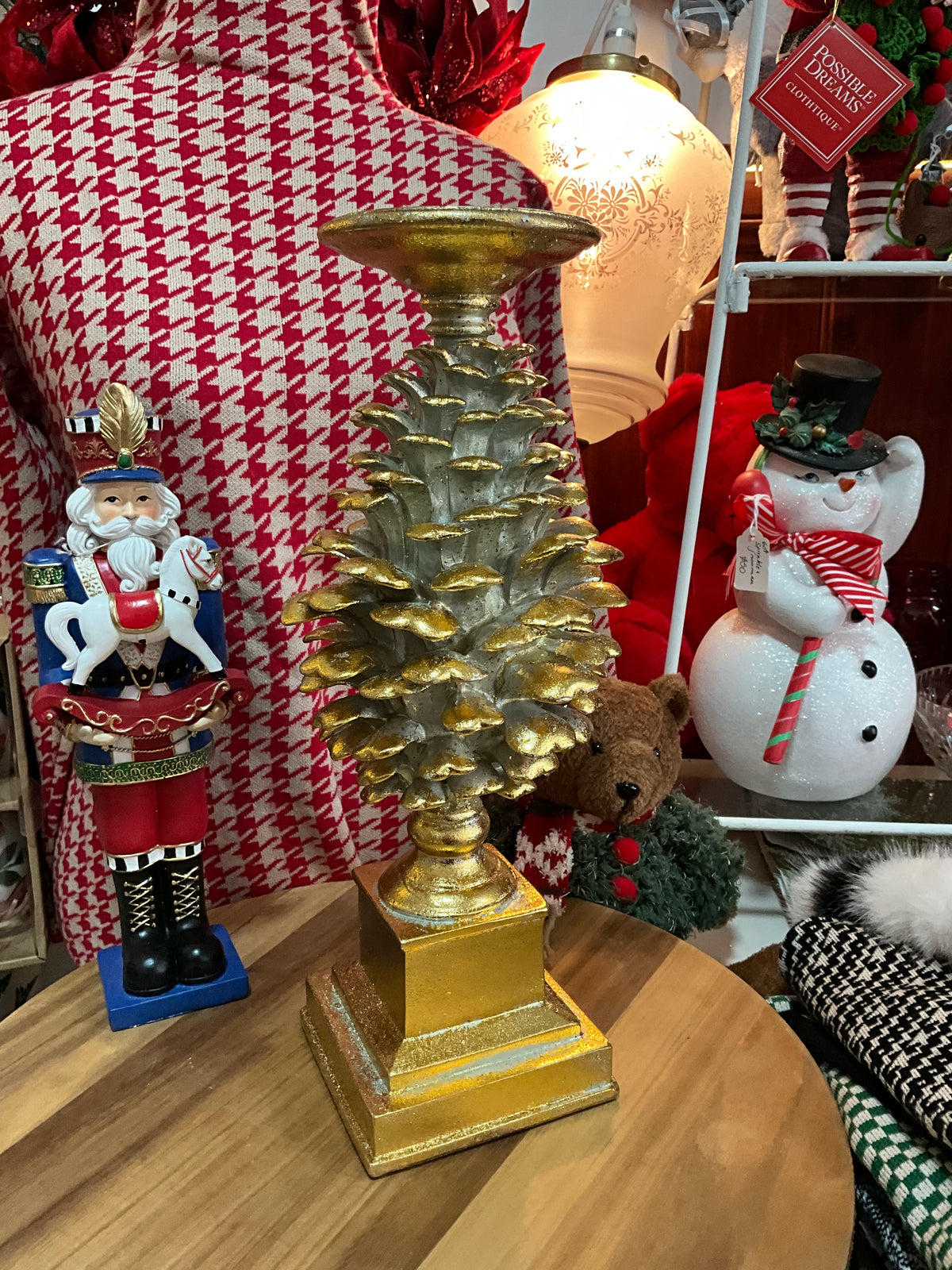 Gold Pinecone Candlestick Large
