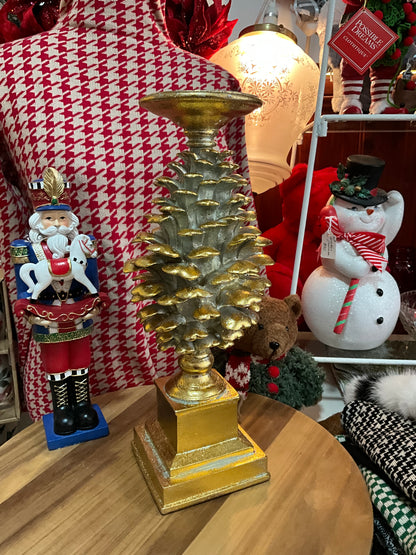 Gold Pinecone Candlestick Large