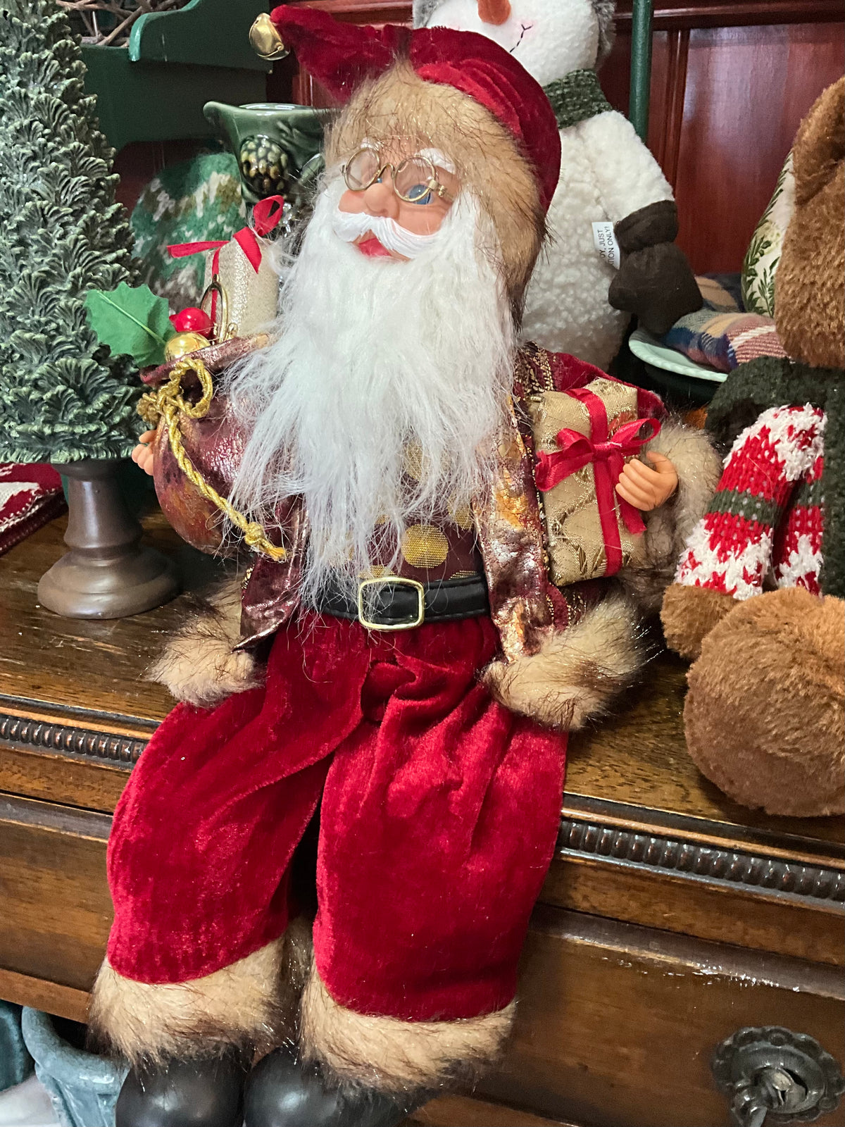 Sitting Burgundy Santa