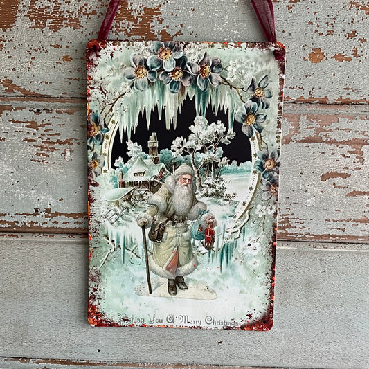 Vintage Santa Tin Sign