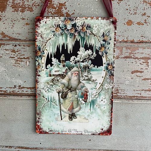 Vintage Santa Tin Sign