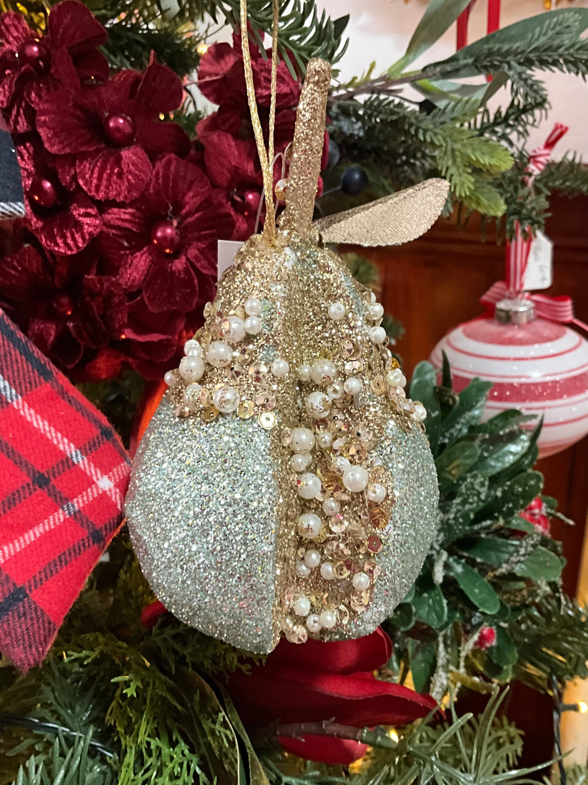 Sage Beaded Christmas Pear