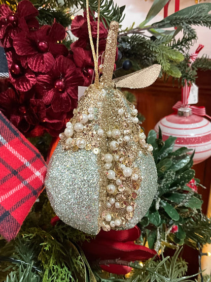 Sage Beaded Christmas Pear
