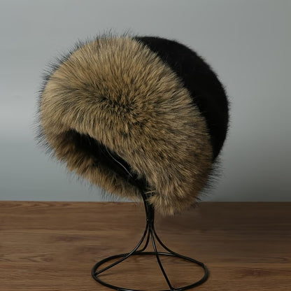 Fur Black Knit Hat