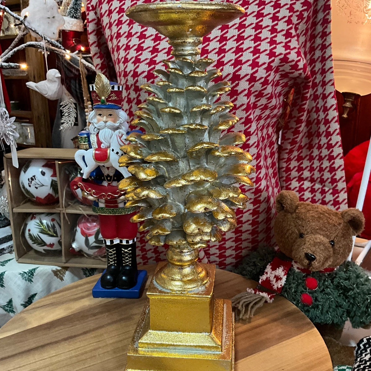 Gold Pinecone Candlestick Large