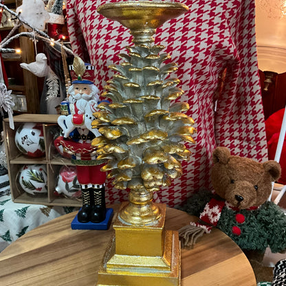 Gold Pinecone Candlestick Large