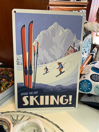 Tin Skiing Sign