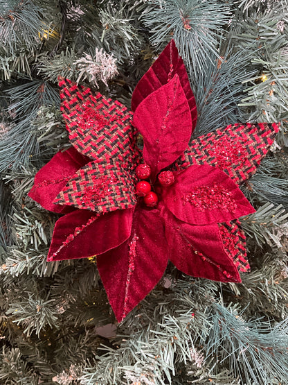 Burgundy Tartan Poinsettia
