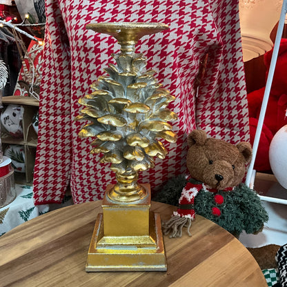 Gold Pinecone Candlestick Small