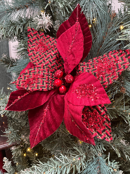 Burgundy Tartan Poinsettia