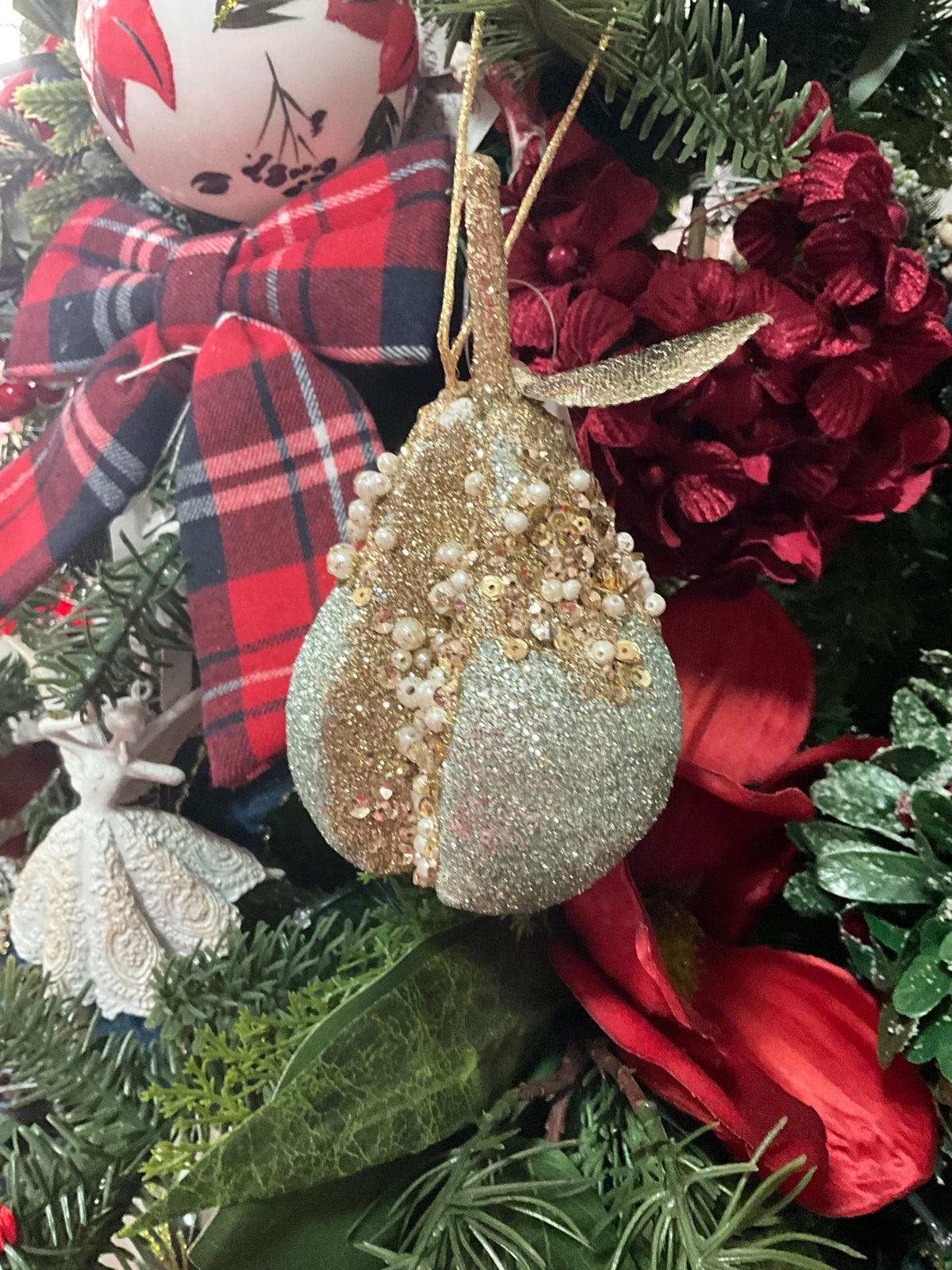 Sage Beaded Christmas Pear