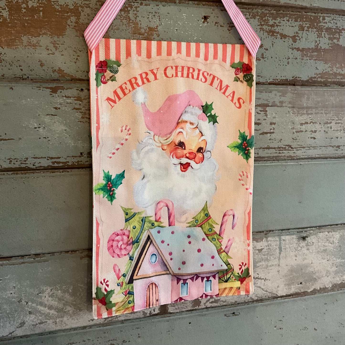 Pink Santa Retro Flag