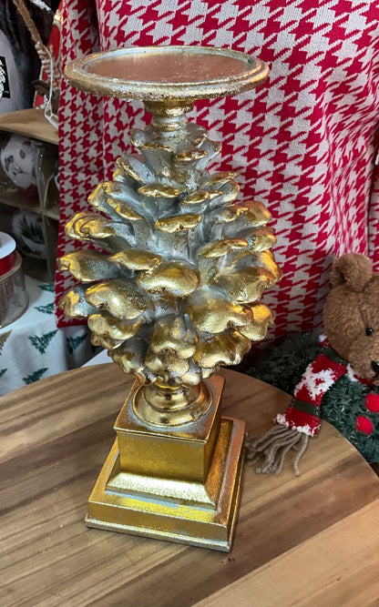 Gold Pinecone Candlestick Small