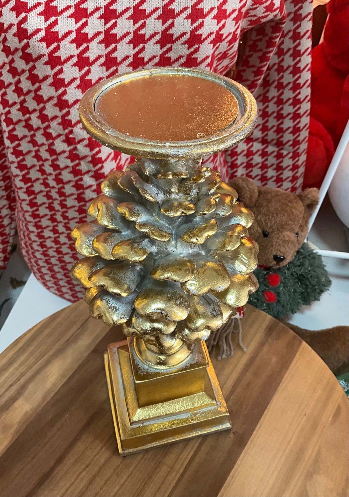 Gold Pinecone Candlestick Small