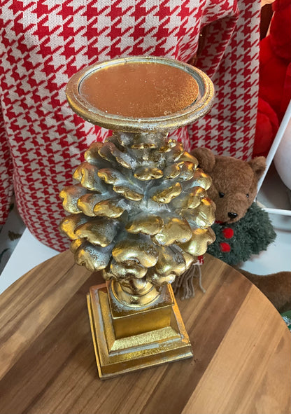 Gold Pinecone Candlestick Small