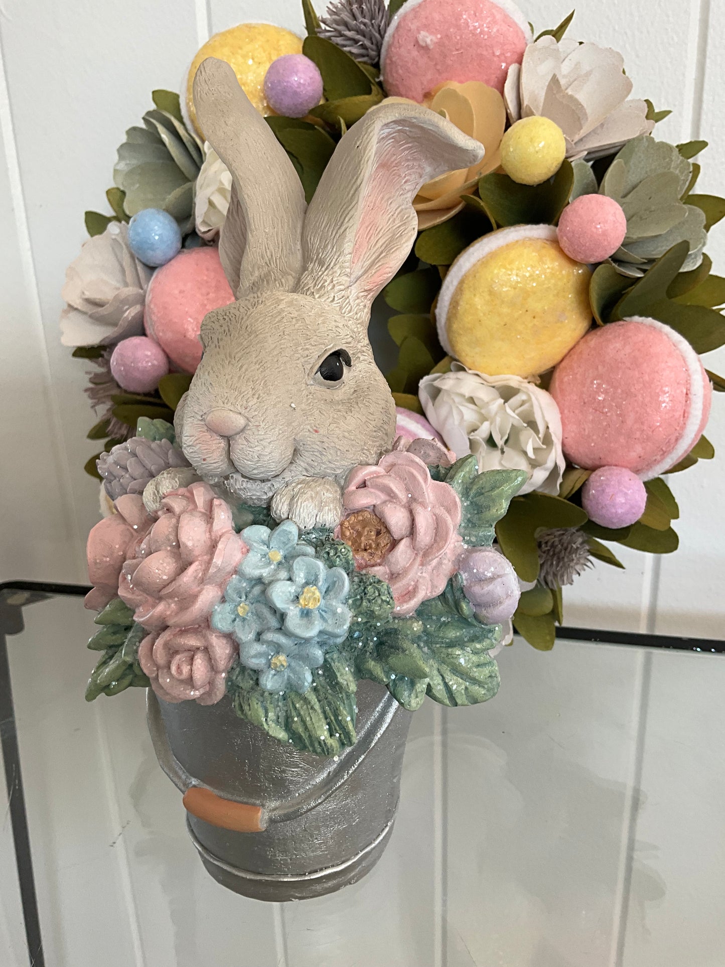 Bunny in Pail with Flowers