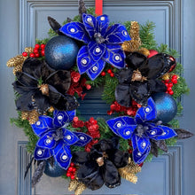 Load image into Gallery viewer, Blue Black Christmas Wreath