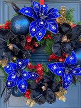 Load image into Gallery viewer, Blue Black Christmas Wreath