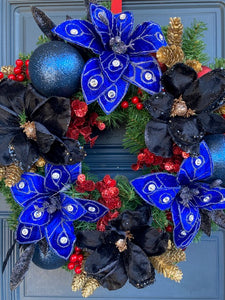 Blue Black Christmas Wreath