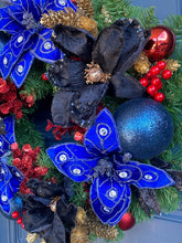 Load image into Gallery viewer, Blue Black Christmas Wreath