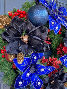 Blue Black Christmas Wreath