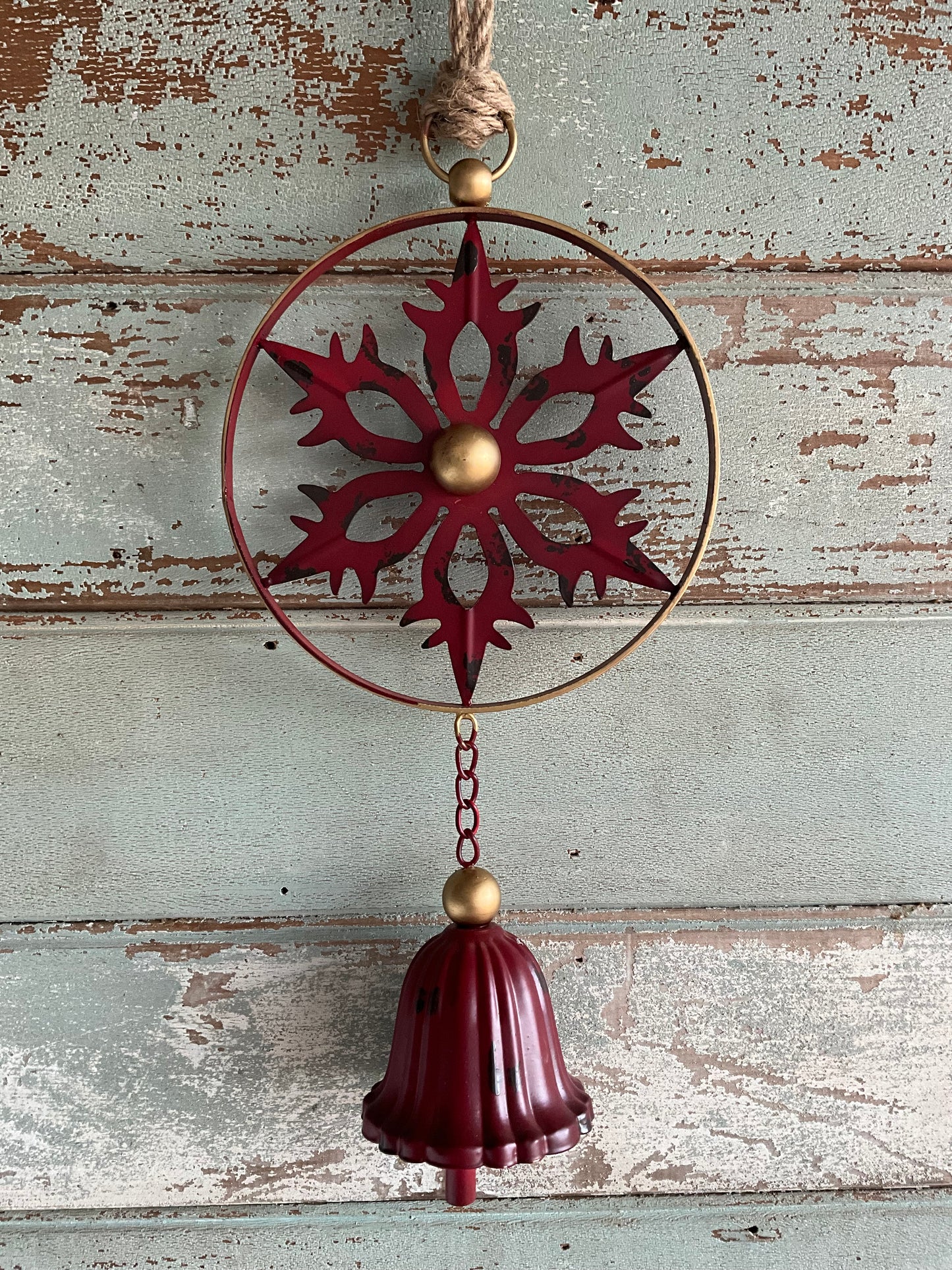 Red Metal Snowflake Bell