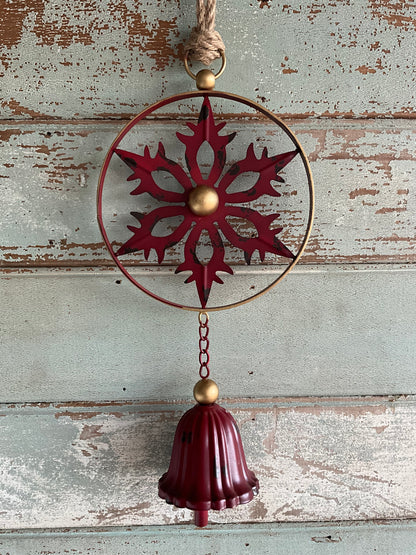 Red Metal Snowflake Bell