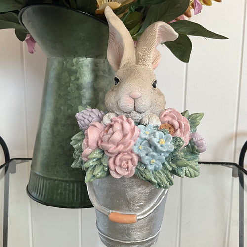 Bunny in Pail with Flowers
