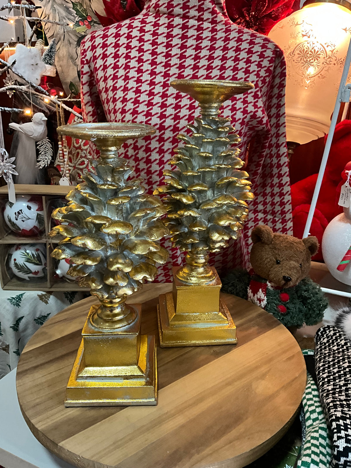 Gold Pinecone Candlestick Large