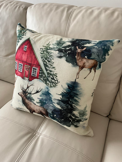 Reindeer Red Barn Cushion