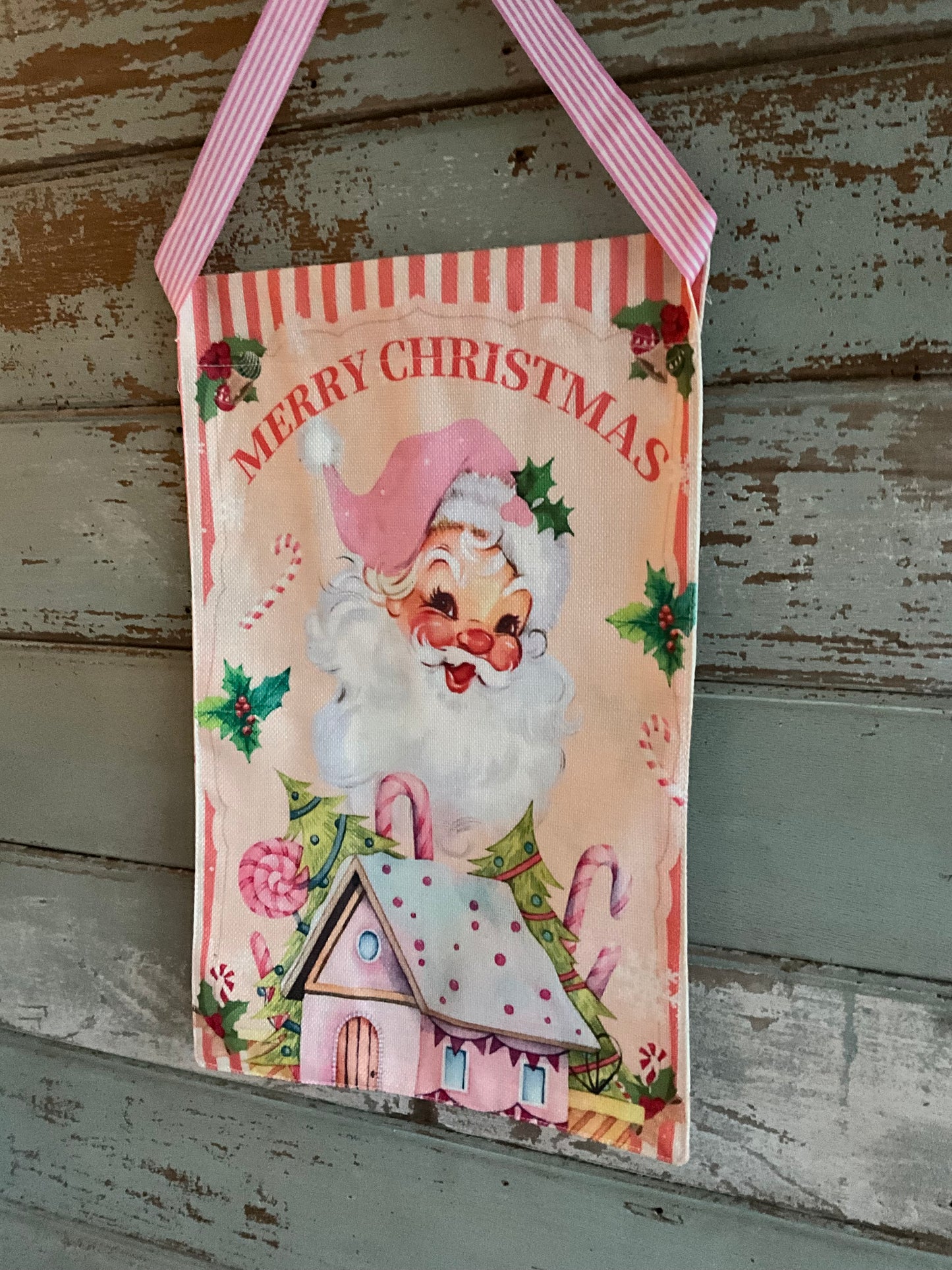Pink Santa Retro Flag